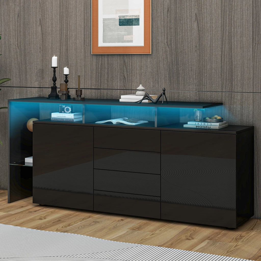 Mobile Credenza Highboard con LED ¨C Xylo ¨C Nero Lucido