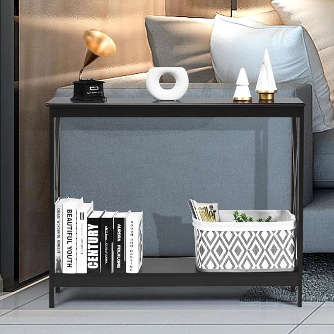 Tavolo Consolle a 2/3 Ripiani, Tavolo d’Ingresso in Legno, Mobile Multifunzionale per Soggiorno e Corridoio, 100 x 30 x 80cm, Portata Massima 30 kg (2 Ripiani, Nero)