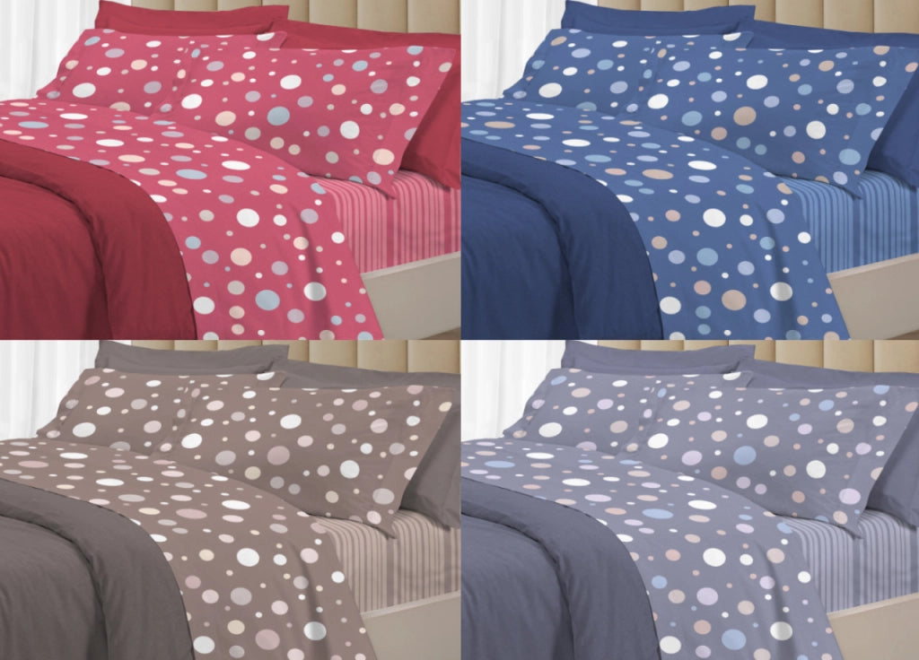 Completo Lenzuola Letto 100% Cotone Made Italy 3027 Disegno La Palla - Singolo - Tortora