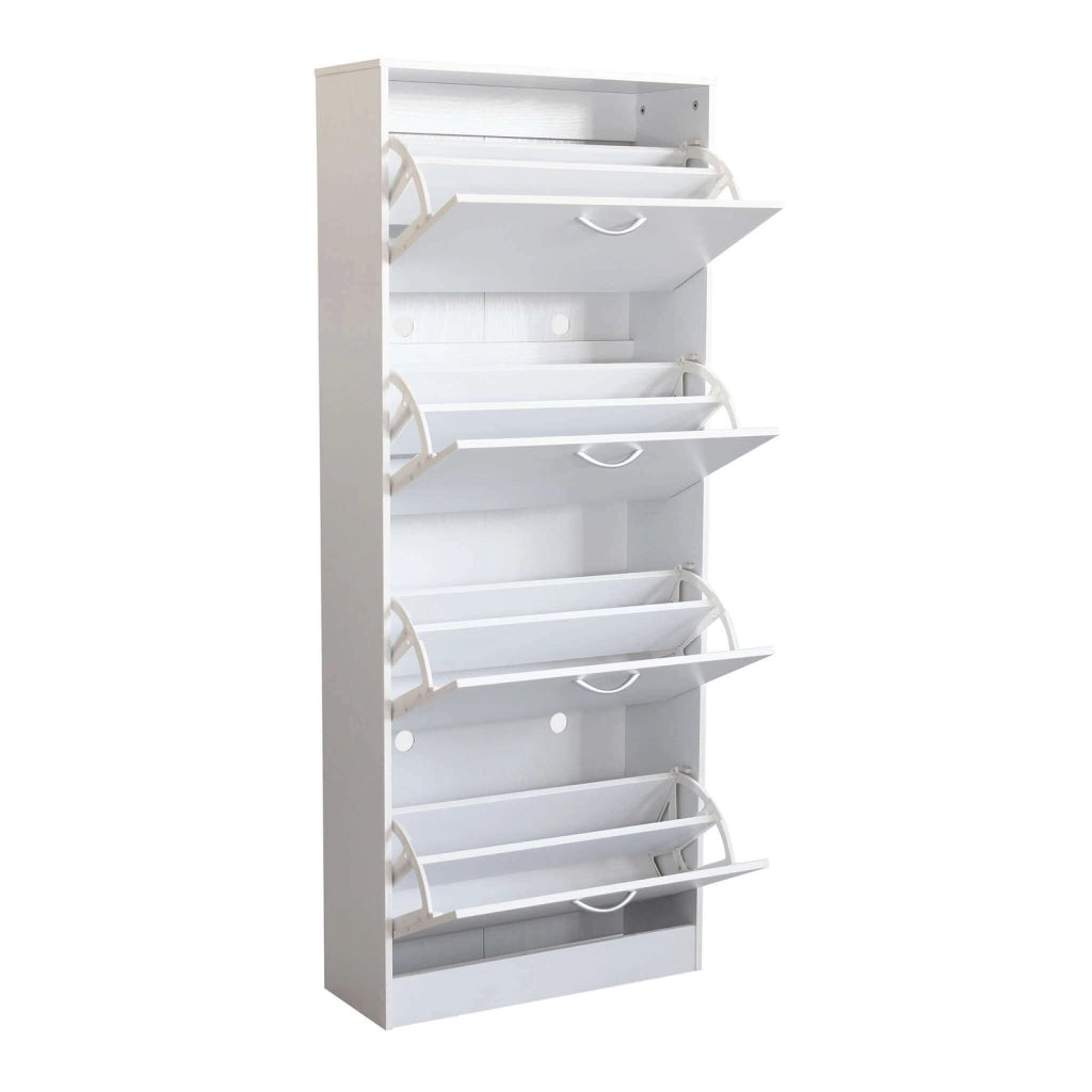 Scarpiera Salvaspazio 4 Ante a Ribalta 60x24x150h cm Legno Bianco Frassino - Mobile Ingresso LOLA