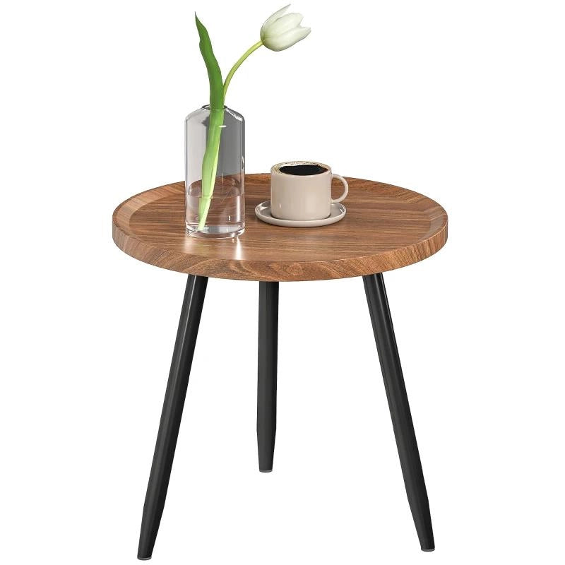 TAVOLINO DA CAFFÞ ROTONDO CON BORDO RIALZATO E 3 GAMBE, IN LEGNO E ACCIAIO, Ï40X39 CM, NERO E COLOR LEGNO