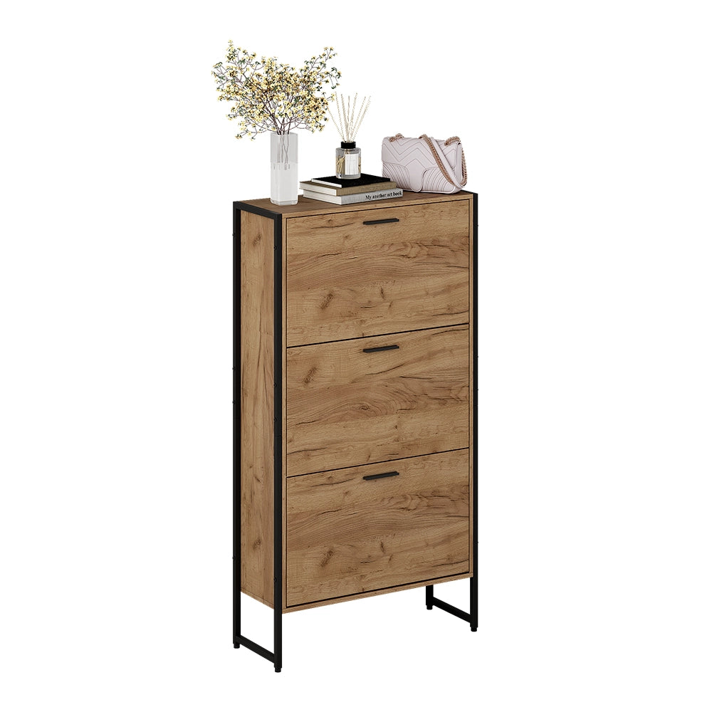 Vicco Scarpiera da ingresso Rovere Goldkraft/nero 63 x 119 cm con 3 scomparti ribaltabili