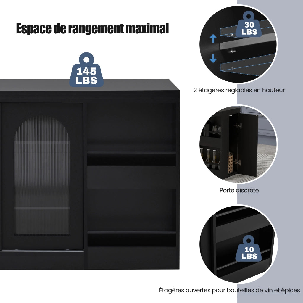 Tavolo Estensibile con 1 Anta; 2 Ripiani Regolabili e Ripiani Aperti; Piano Girevole a 360°; per Cucina; MDF; 121;5 x 40 x 76;7 cm; Nero