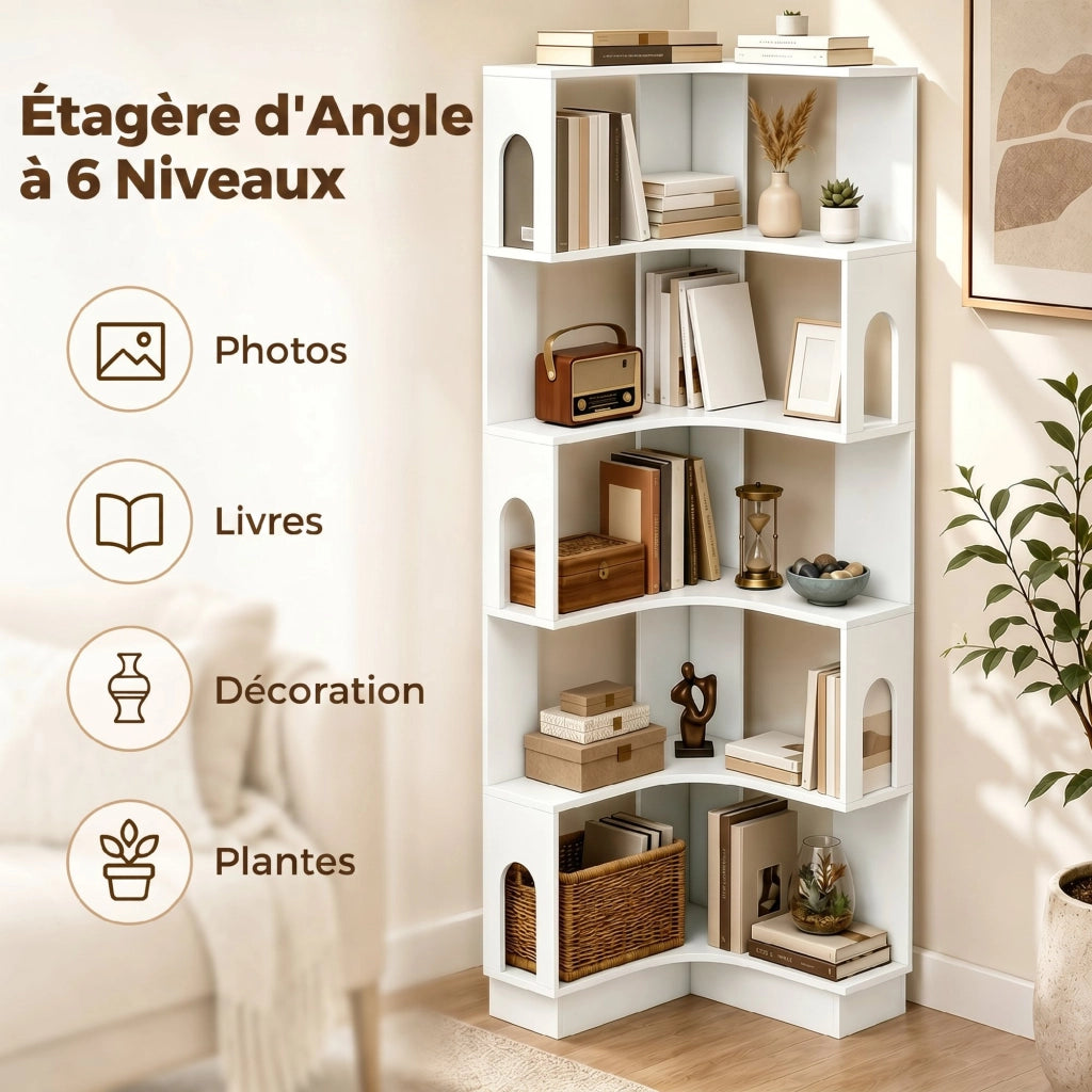 Libreria angolare scaffale a 6 livelli ¨C Minimal ¨C bianco 60x60x165.5
