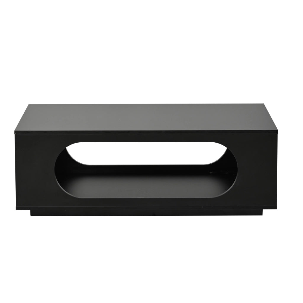 Tavolino lucido, illuminazione a LED, 100 x 50 x 35 cm, in MDF, con design traforato, nero