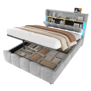 Letti contenitori 140x200 cm; con luci LED e vano contenitore; velluto; grigio (Senza materasso)