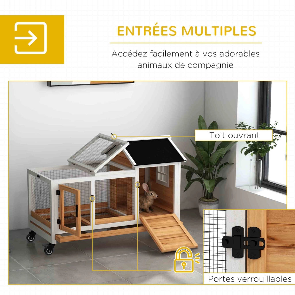 Gabbia per conigli roditori con ruote 2 porte ¨C zephmum ¨C legno massello 108x58x73.5 cm