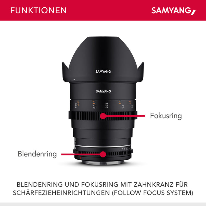 Obiettivo grandangolare per cinema e video MF 24mm T1,5 VDSLR MK2 MFT – luminosità T1,5 per MFT Mount, Lunghezza focale fissa, full-frame e APS-C, risoluzione 8K