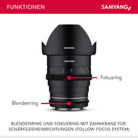 Obiettivo grandangolare per cinema e video MF 24mm T1,5 VDSLR MK2 MFT – luminosità T1,5 per MFT Mount, Lunghezza focale fissa, full-frame e APS-C, risoluzione 8K