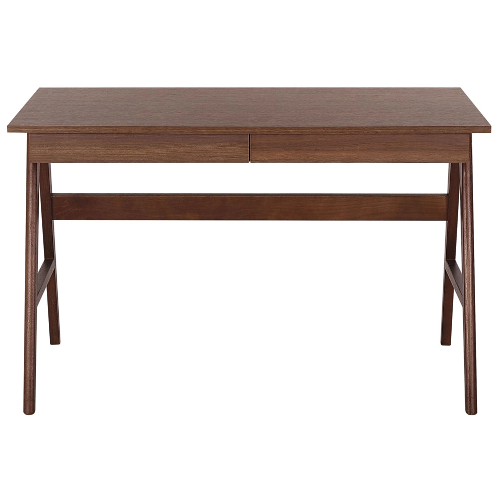 Scrivania per home office in legno di noce scuro 120 x 70 cm Postazione di Lavoro con 2 cassetti