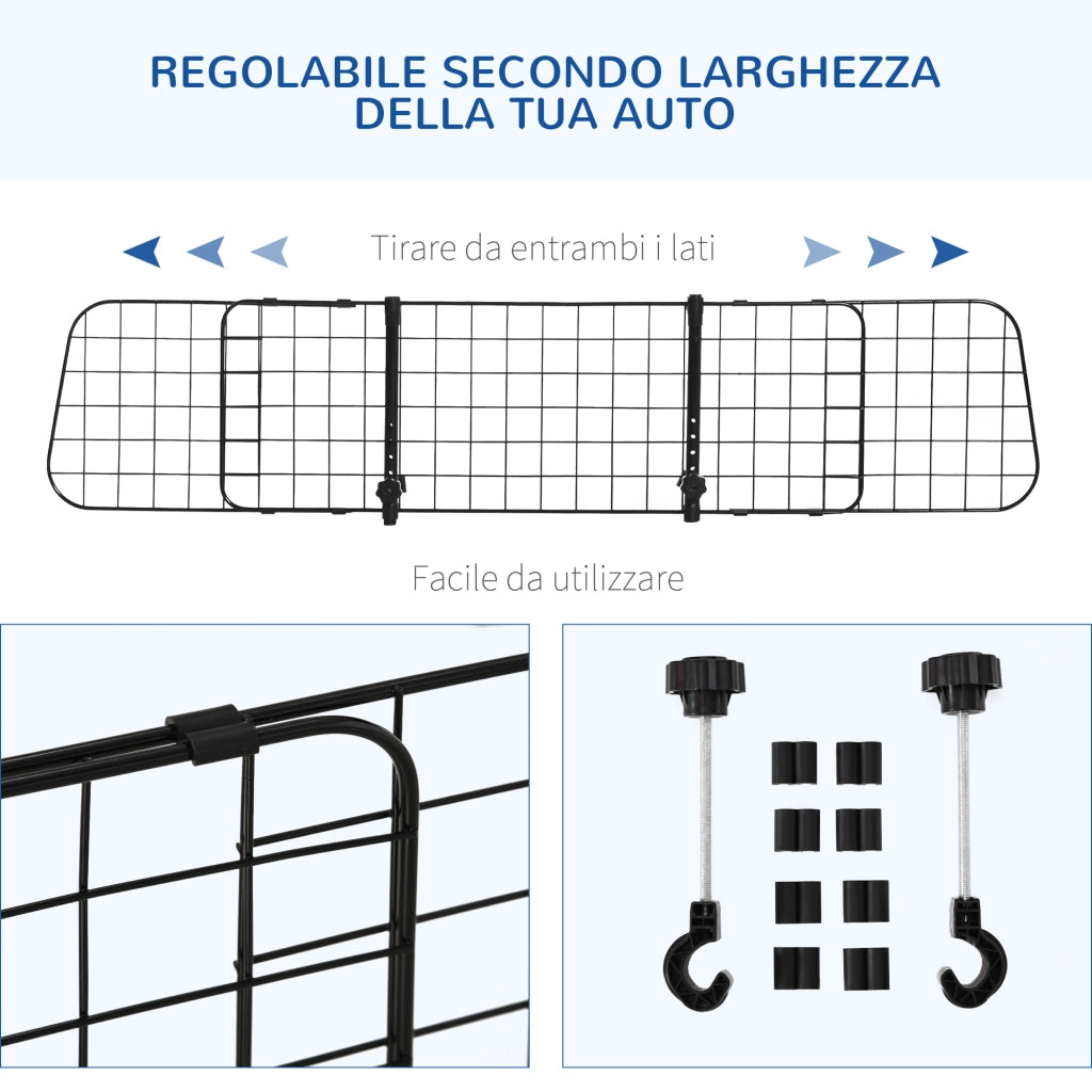 Divisorio Auto per Cani. Barriera Regolabile Universale. 91-152 x 30 cm. Nero