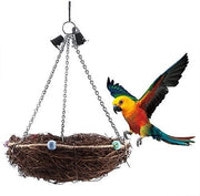Casa degli Uccelli - Gabbia Naturale in Rattan - Giocattolo per Uccelli con Campanello - Accessorio Multifunzionale - Adatto per Pappagalli - 27 x 12 cm - Riduci Stress e Veleno - Giocattolo per Uccelli