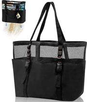 Borsa da spiaggia grande per famiglie con chiusura a cerniera: 40L borsa da bagno impermeabile con chiusura a cerniera sacchetto da spiaggia mesh con chiusura a cerniera borsa shopper pieghevole borsa respirante per spiaggia vacanza palestra nero