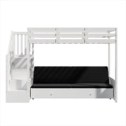 Letto a Castello 90x200 cm con Divano; Armadio Scala; 2 Cassetti in Legno Bianco