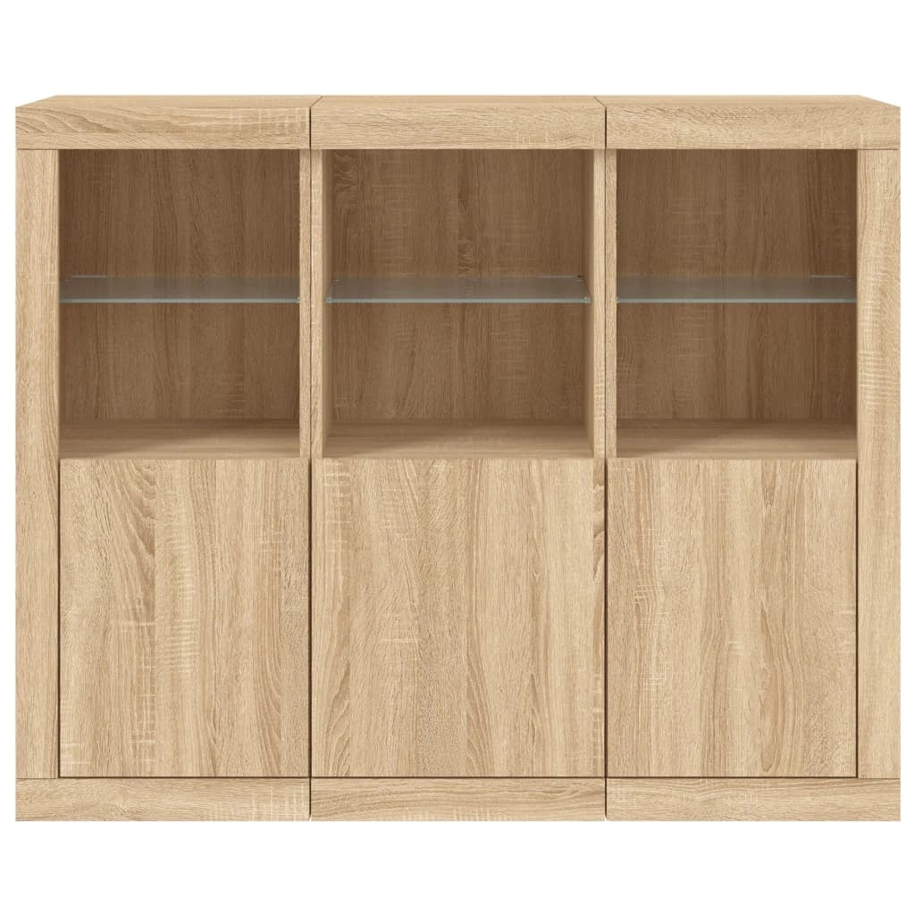 Buffet credenza cassettiera armadio mobile contenitore organizer per cucina soggiorno salotto con luci a LED 3 pezzi legno ingegnerizzato Sonoma marrone 02_0037216