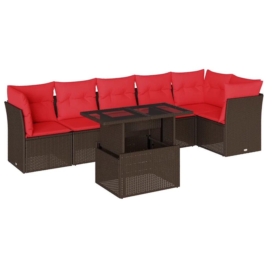 Set Divani da Giardino 7 pz con Cuscini Marrone in Polyrattan 3266604