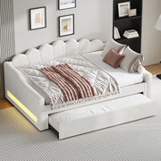 LETTO Giornale 140x200 cm Beige con letto estraibile e LED