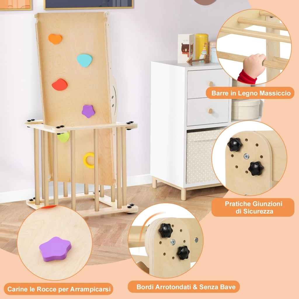 5 in 1 Set da Arrampicata per Bambini, Giochi da Arrampicata Pieghevoli in Legno con Rampe Regolabili e Reversibili, Scala da Arrampicata per Bambini 3+ Anni (Naturale)
