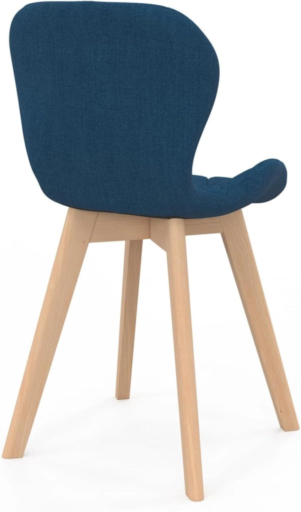 Set di 4 sedie ROBINE in tessuto blu anatra per sala da pranzo