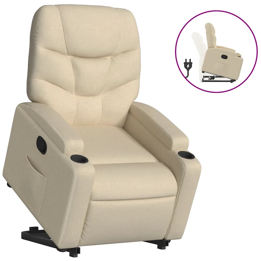 Poltrona | Sedia Relax Alzapersona Reclinabile Crema in Tessuto