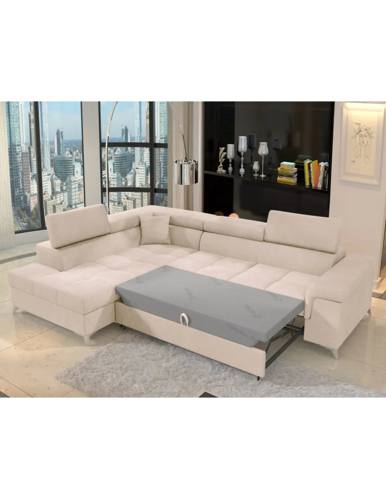 Divano ad angolo convertibile PALAZZO 4 posti beige – angolo sinistro con contenitore