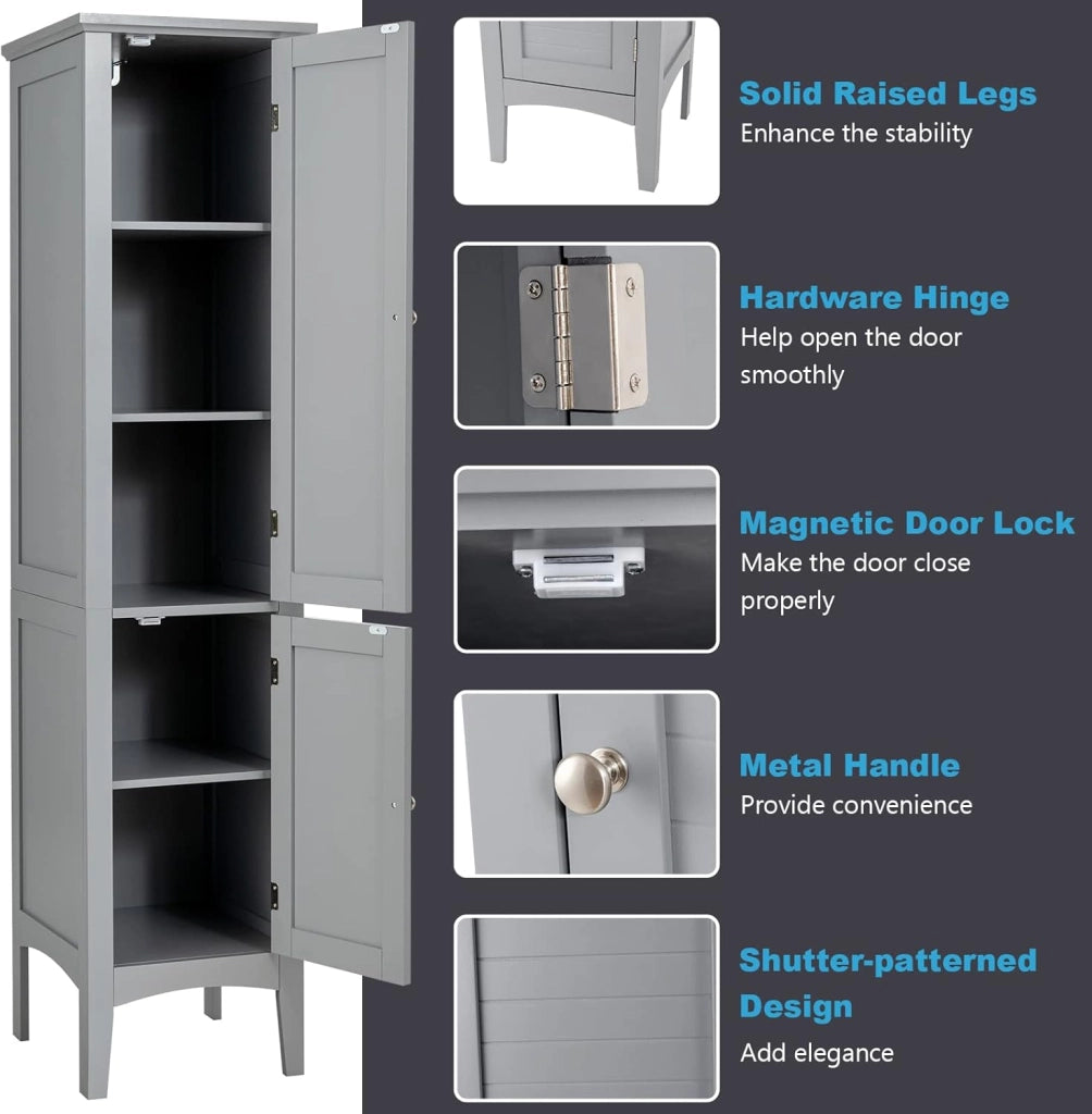 Mobile Portaoggetti da Bagno a 5 Livelli con Ante e Scomparti, Organizer per WC, Cucina e Soggiorno, 38 x 38 x 160 cm, 3 Colori