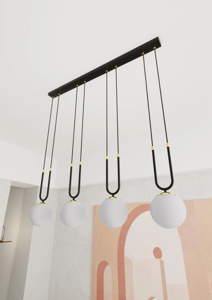 Lampadario Emibig Glam 4xE14 in vetro nero opale oro