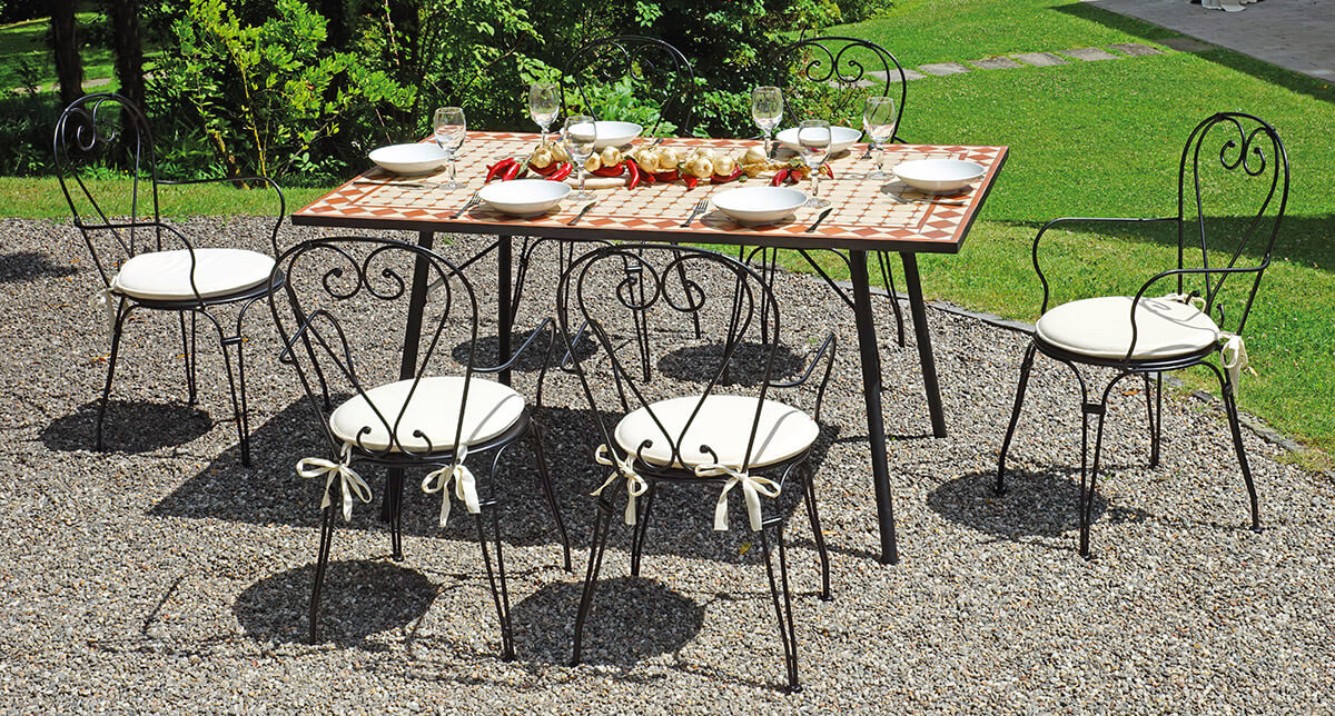Tavolo Rettangolare da Giardino 150x90cm in Ferro Vorghini Mosaico