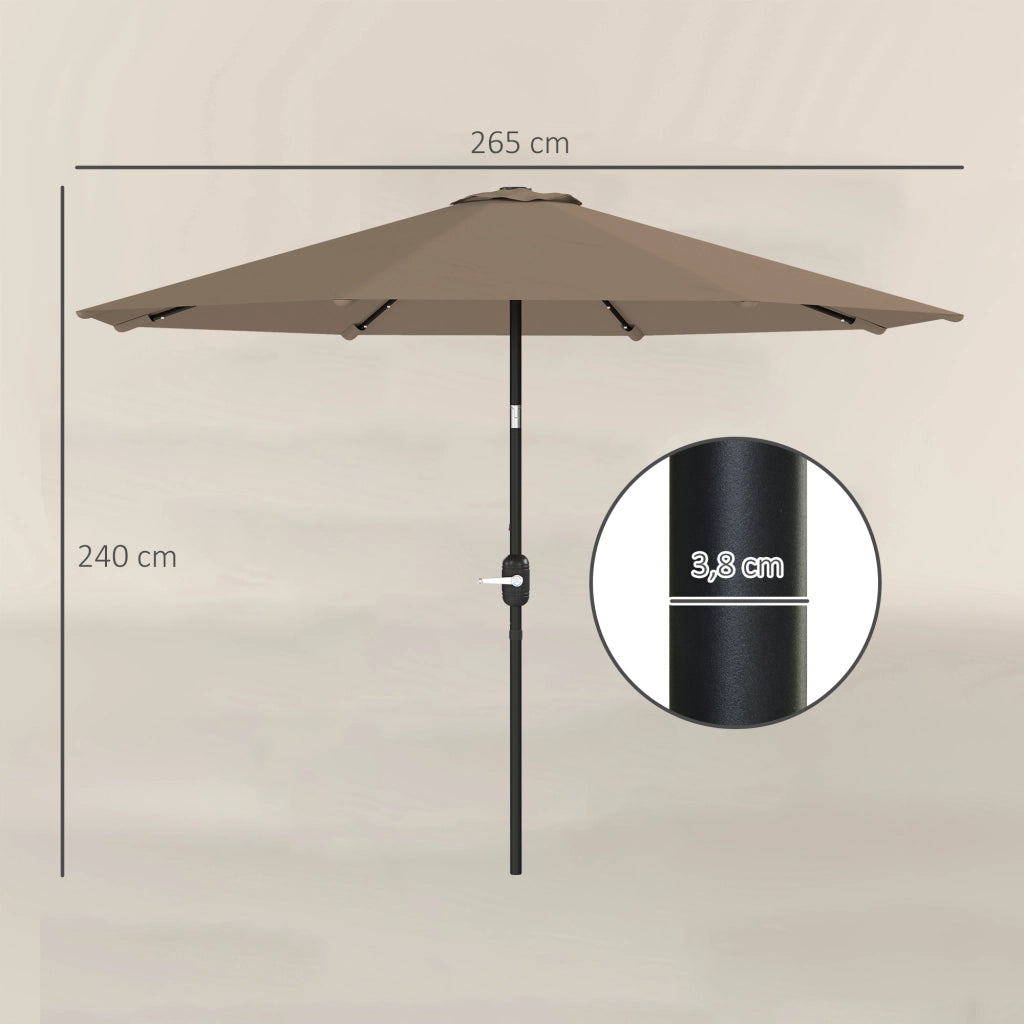 Ombrellone da Giardino 265 cm con Luce LED Solare e Manovella ¨C Zephmum ¨C Caqui