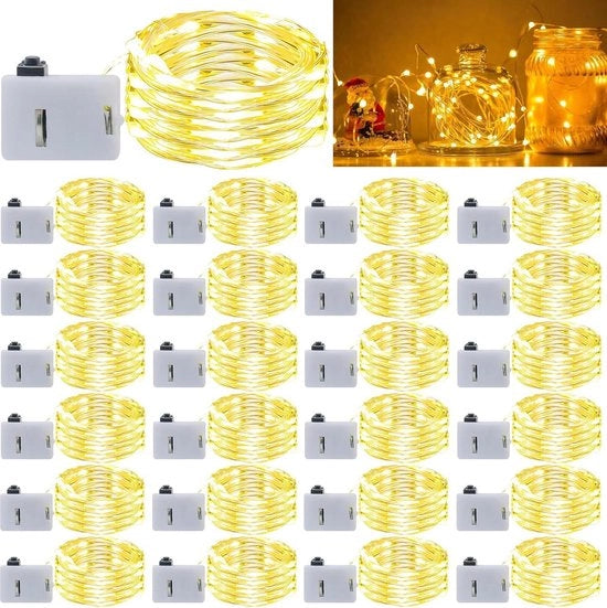 Cavo di illuminazione con timer - 25 pezzi - 2 m - lampada da terra con faro - 20 led - decorazione per feste - Natale - matrimonio - Ognissanti - bianco-rosso caldo.