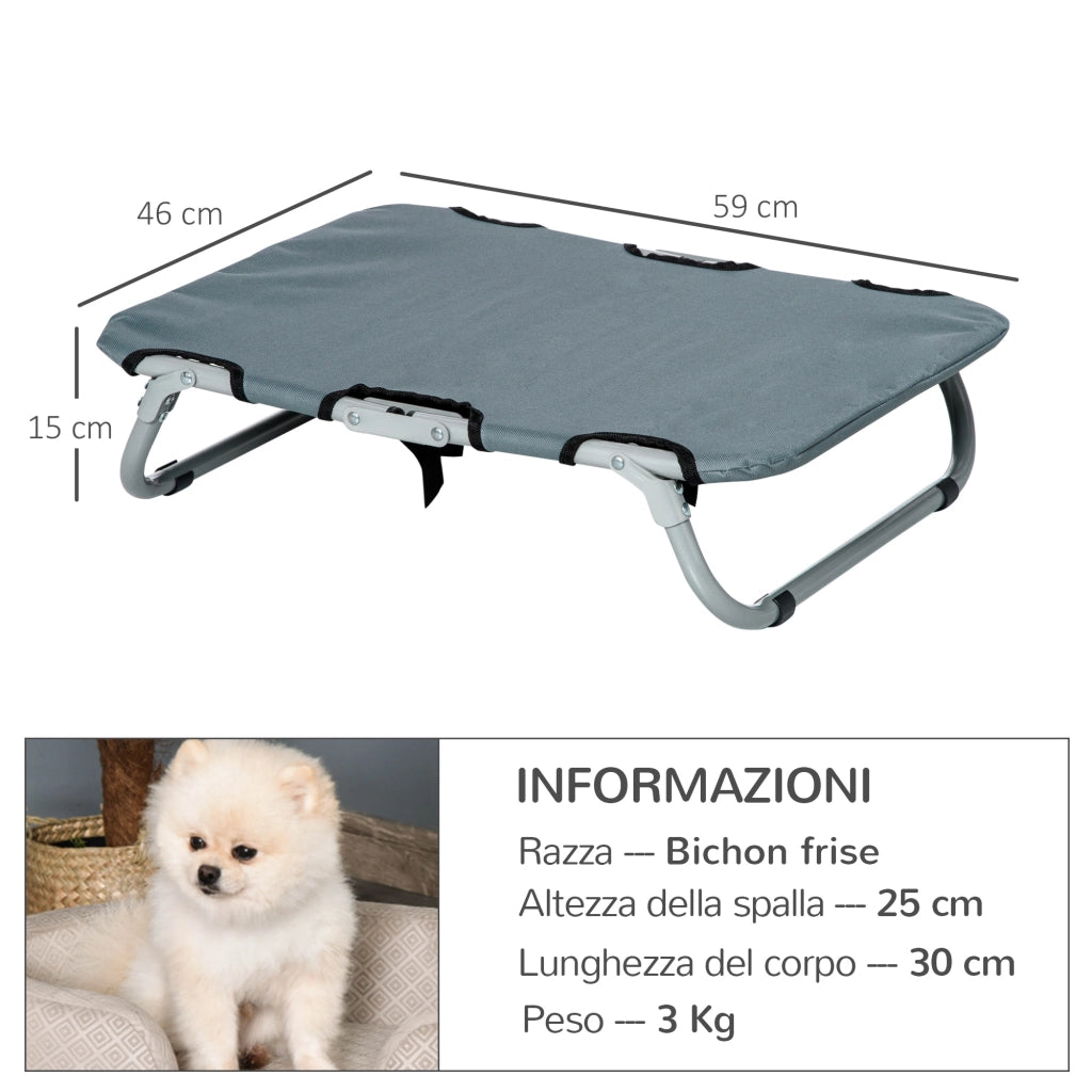 Lettino per Cani Pieghevole in Acciaio e Tessuto ¨C zephmum ¨C Grigio 59x46x15 cm