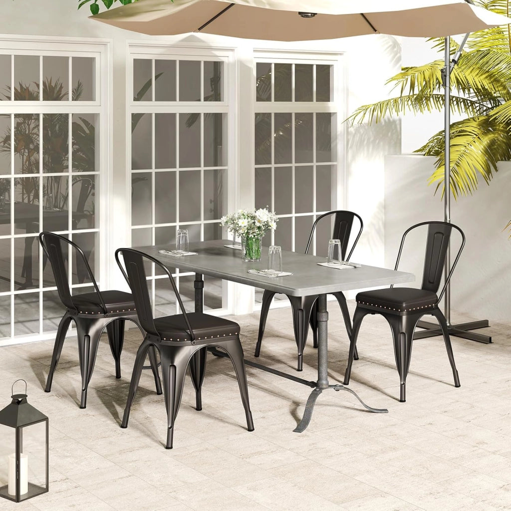 4 Sgabelli Cucina 53 x 44 x 84 cm, Sedie Impilabili con Schienali Rimovibili e Sedile Imbottito in Finta Pelle, Sgabelli in Metallo per Ristorante, Bistro e Bar (Colore Ruggine)
