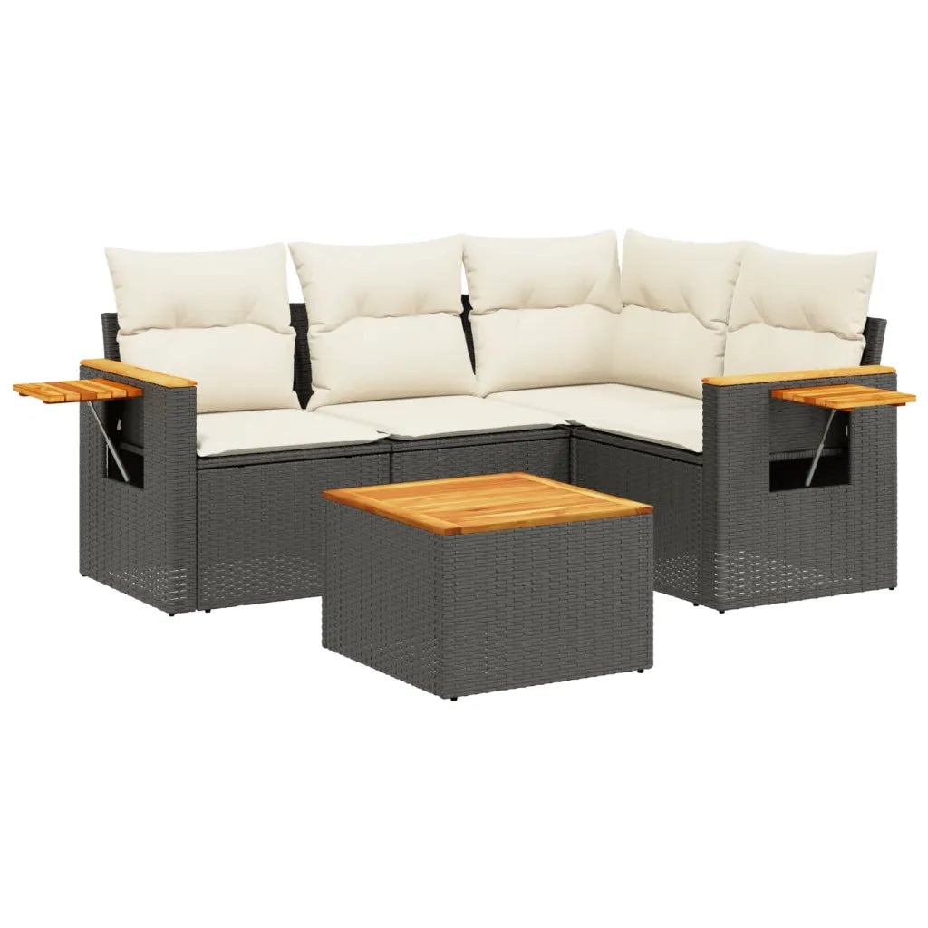 Set Divani da Giardino 5 pz con Cuscini in Polyrattan Nero 3226777