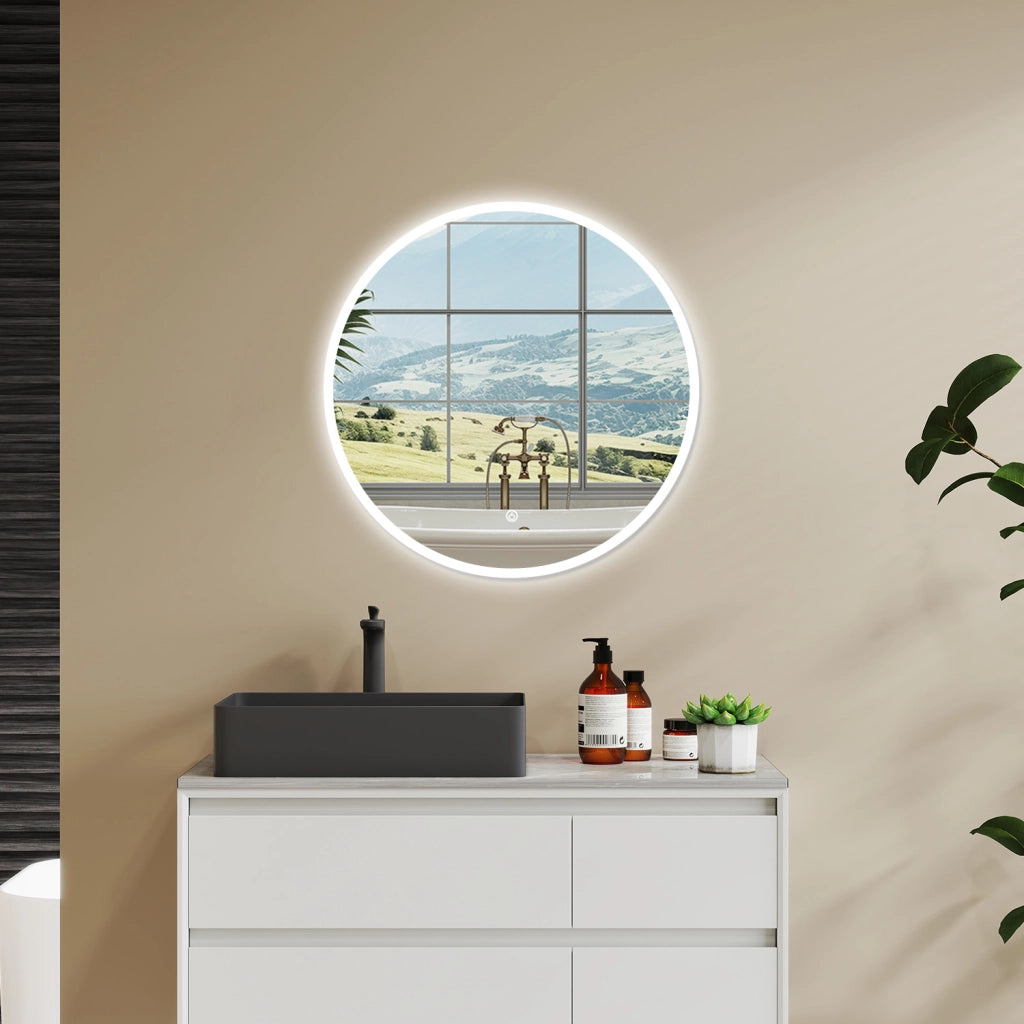 AICA Specchio Da Bagno Rotondo Da 80cm con LED, Antiappannamento, 3 Temperature Colore
