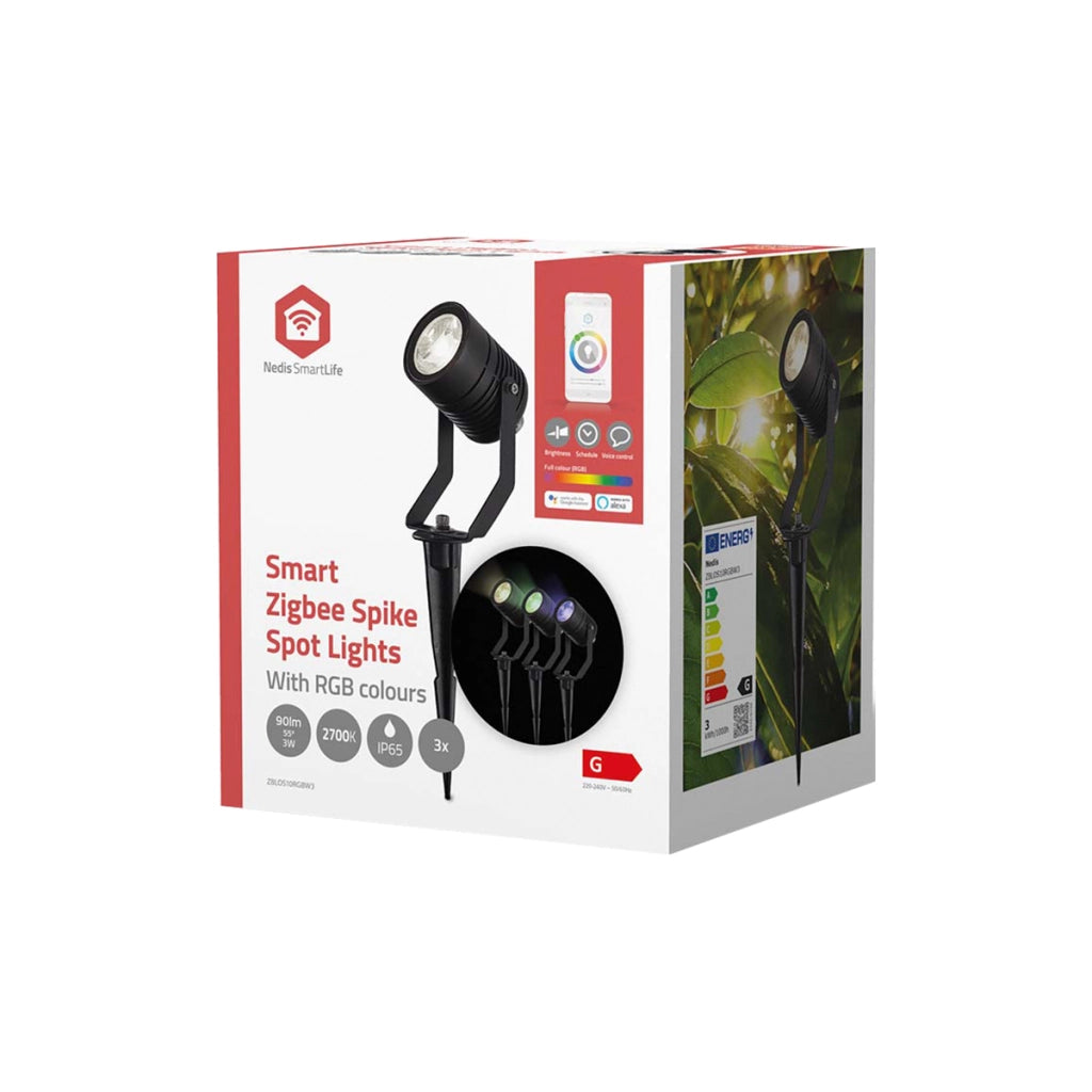 Set di 3 Faretti da Giardino Intelligenti Zigbee 3.0 IP65 Economico Nero Nedis