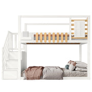 Letto a Castello 90x200 cm con Scala; Finestra e Ripiani in Legno e MDF; Bianco