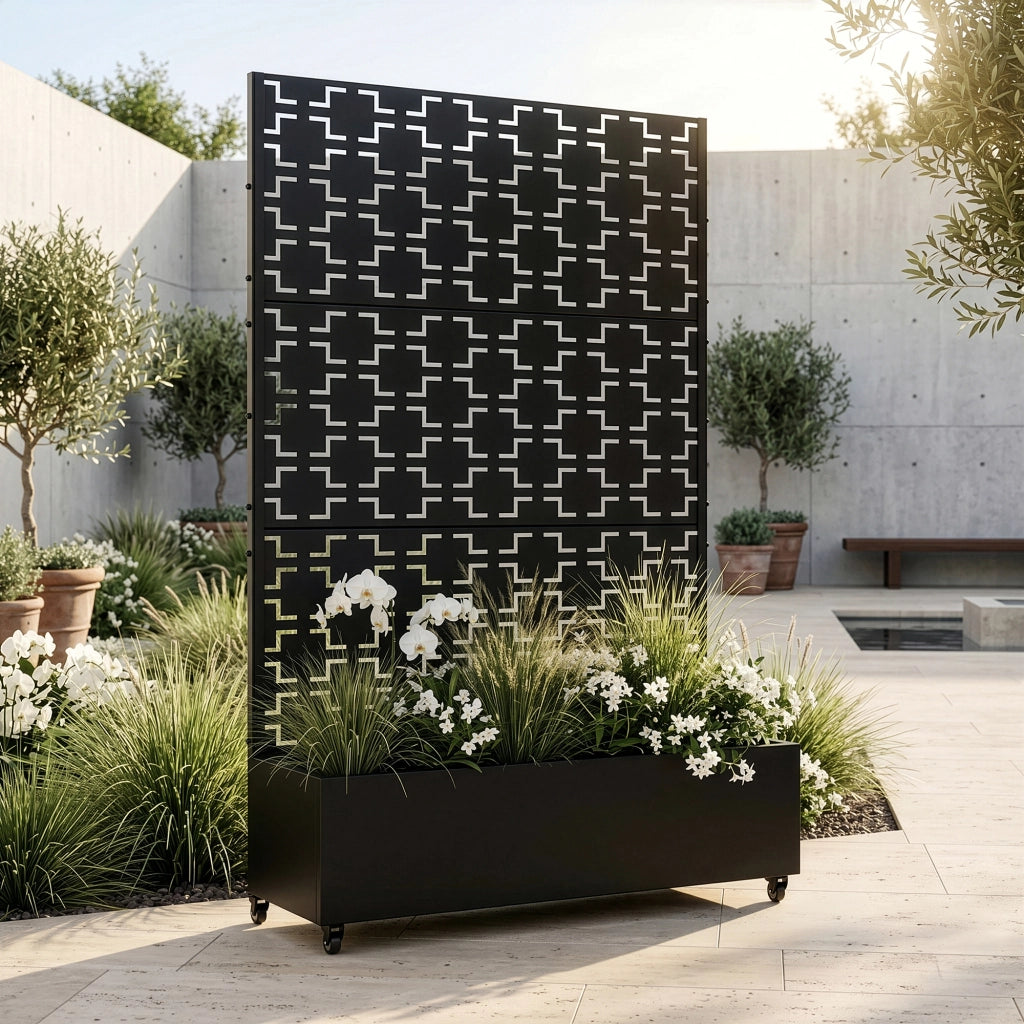 Fioriera con Spalliera Aaskis a Rotelle in Acciaio 190 x 120 x 38 cm - Nero casa.pro