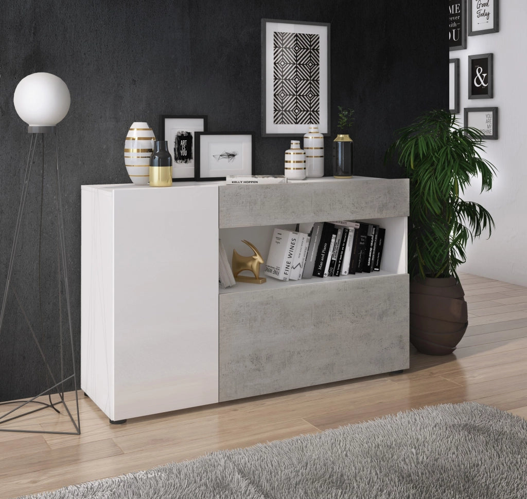 Madia effetto legno finitura larice bianco cm. H.81 x L.130 x P.41