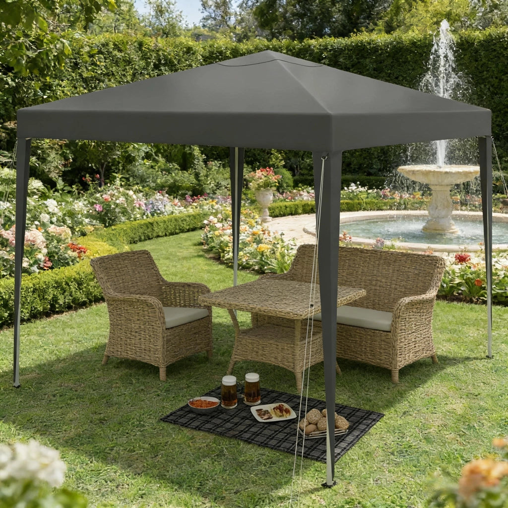 Gazebo Pieghevole Da Giardino 3 X 3 M In Ferro E Tessuto Oxford Grigio Scuro Altezza Regolabile