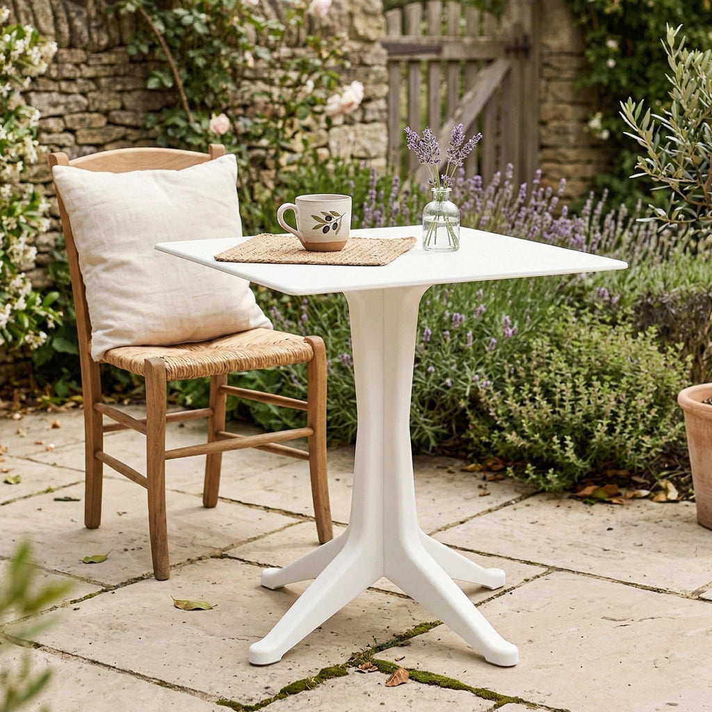 Tavolo da esterno Agostini, Tavolo quadrato fisso, Tavolino da giardino multiuso, 100% Made in Italy, Cm 70x70h72, Bianco