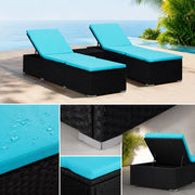 3-piece Garden Sun Loungers With Tea Table, Poly Rattan, Black
