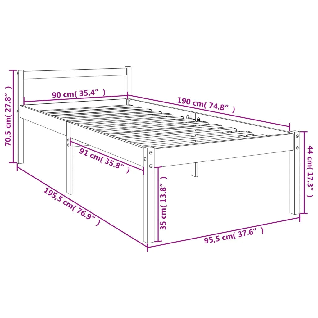 Letto per Anziani 90x190 cm Single in Legno Massello di Pino 810579