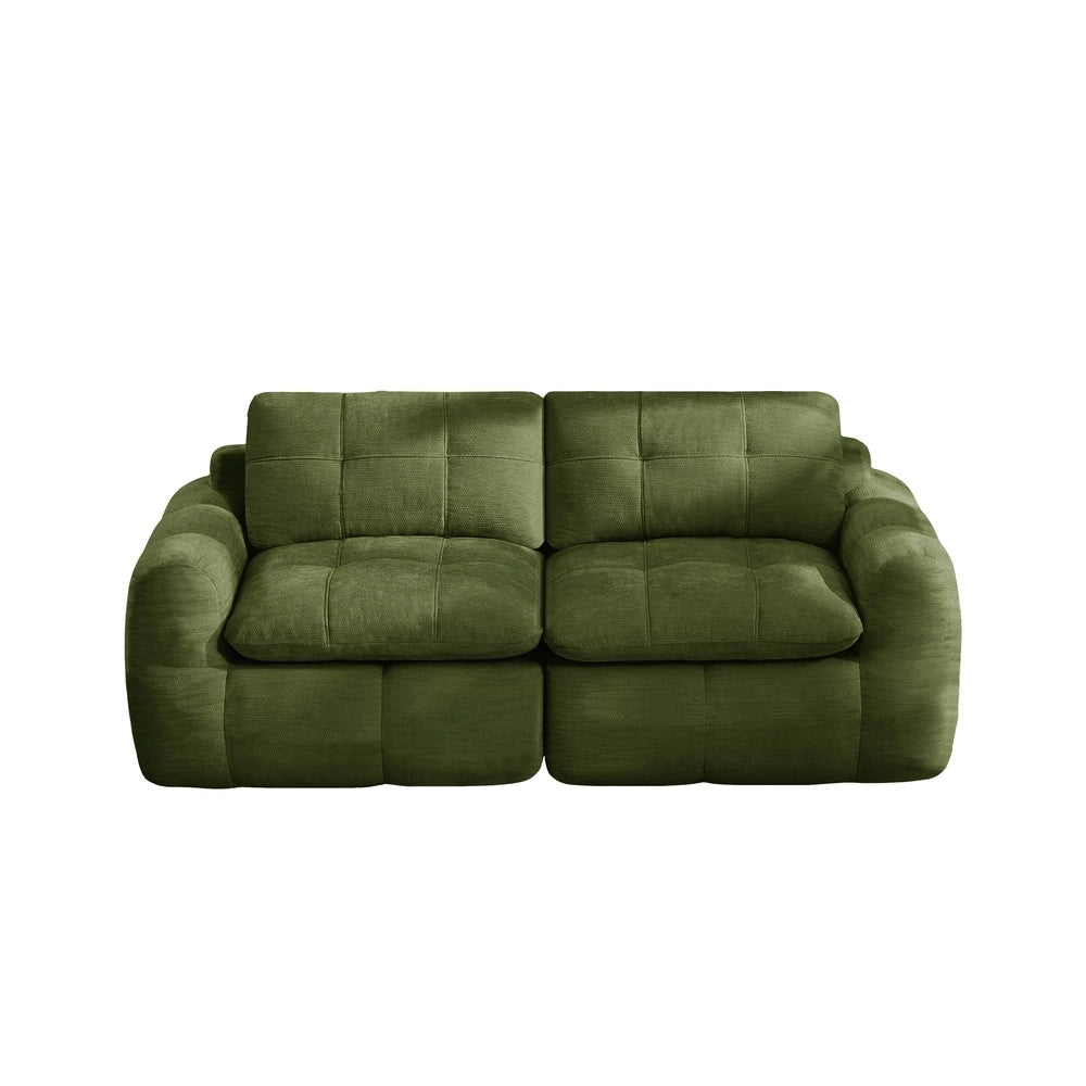Divano 2 posti in tessuto chenille ¨C Minimal ¨C verde imbottito trapuntato
