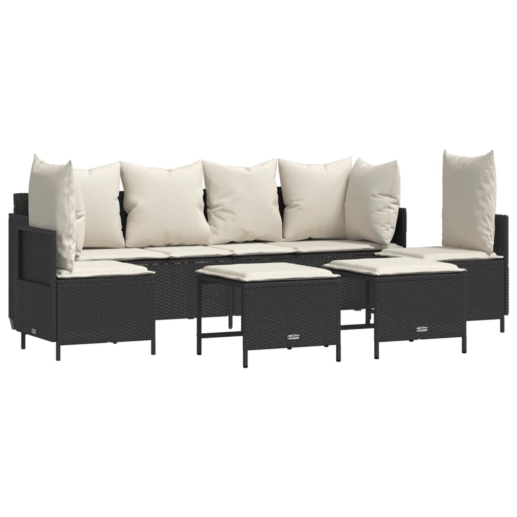 Set Divani da Giardino 5 pz | Set Salotto da Giardino con Cuscini in Polyrattan Nero