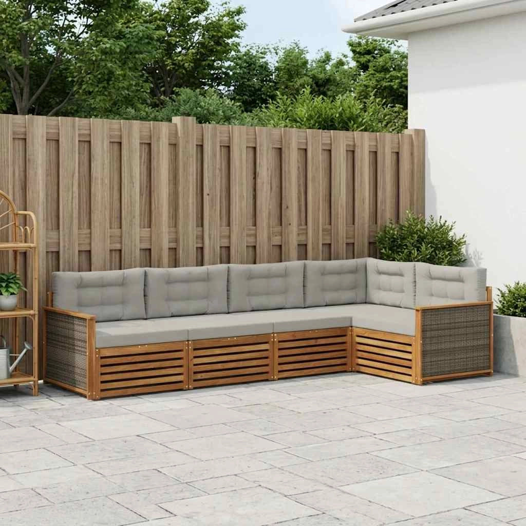 Set di divani da esterno 5 pz Naturale e Grigio Chiaro 3383349