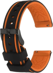 Cinturino orologio in silicone 20mm, chiusura veloce, bottone matto nero, unisex, nero/arancione