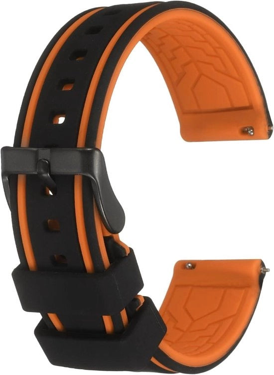 Cinturino orologio in silicone 20mm, chiusura veloce, bottone matto nero, unisex, nero/arancione