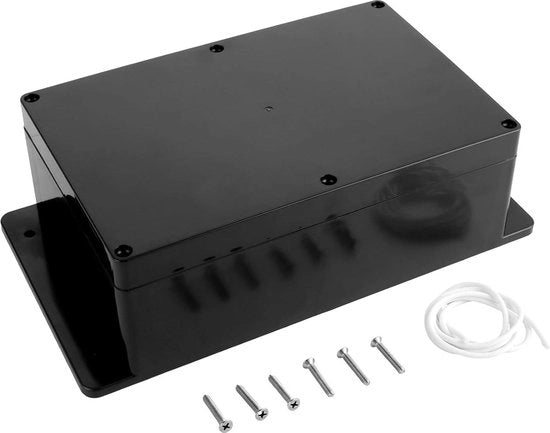 Scatola di distribuzione IP67 impermeabile, nera, dimensioni 230 x 150 x 85 mm, scatola di connessione elettrica, cassa vuota, contenitore in plastica quadrato, progetto outdoor, scatola di contenimento elettronico.