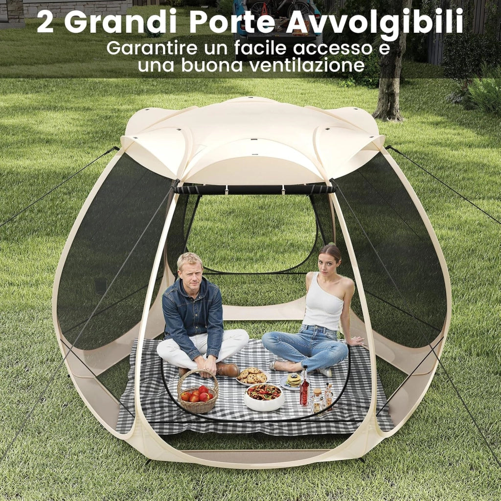 Tenda a Rete Pop Up per 4-6 Persone, 310 x 270 CM, Tenda da Campeggio Pieghevole con Zanzariera, Borsa Portatile, per Famiglie, Campeggio e Giardino