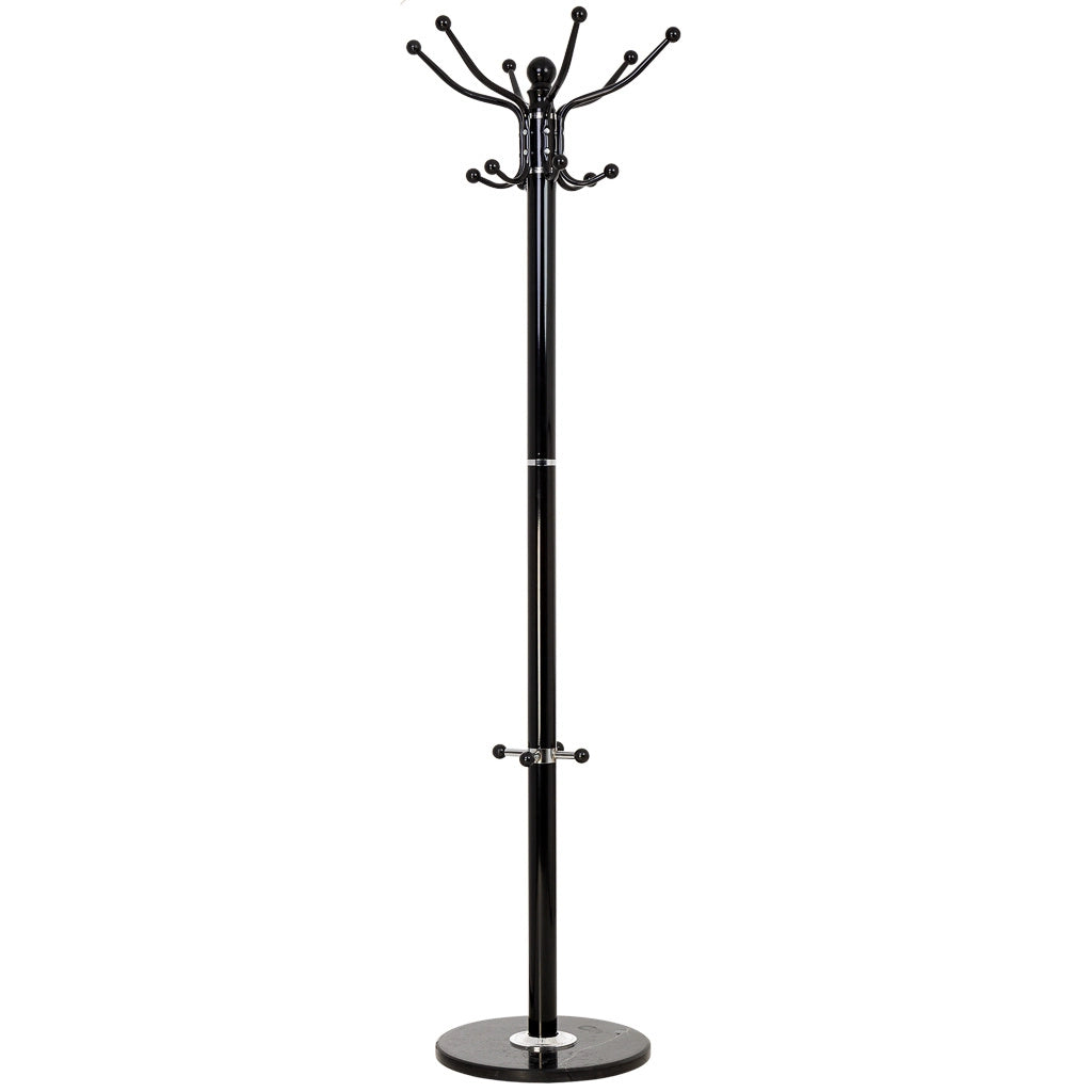 Perchero de metal negro con paraguero y 6 ganchos D36x173h cm
